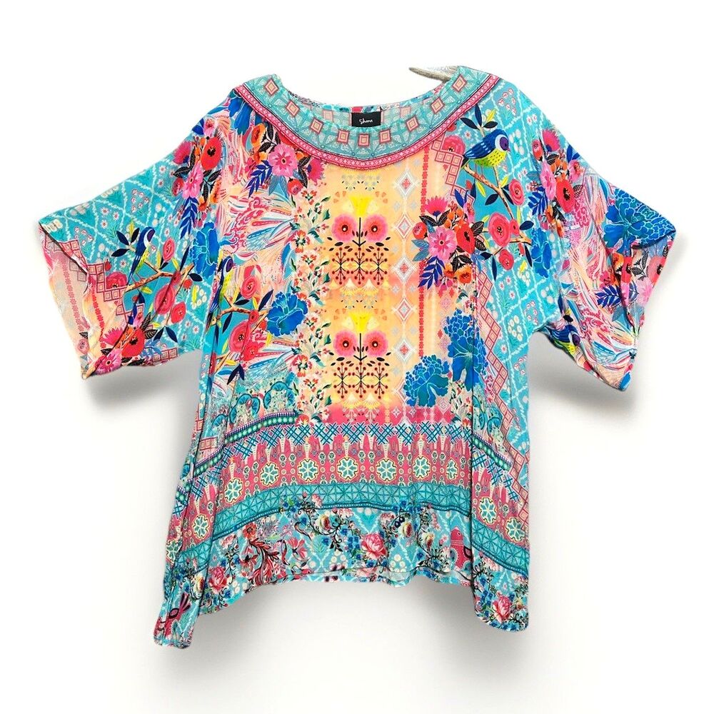 Shana Abstract Tunic Top Floral Viscose Silk Women’s XL Art Colorful Pristine